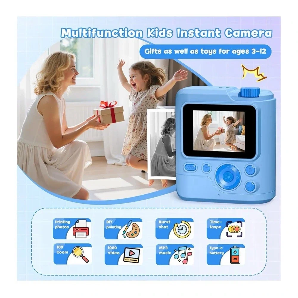 Kids Camera Toys for Girls Boys - Instant Print Digital Toy Girl Boy 3-12yrs Old